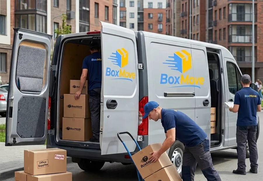 Office move with BoxMove boxes and van